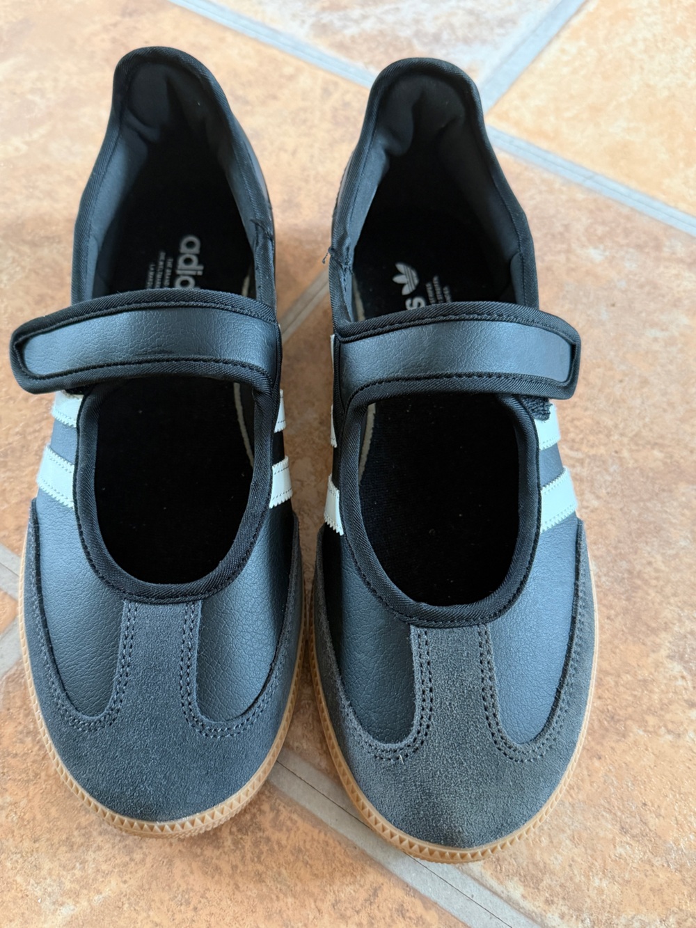 Adidas Black Mary Jane Sneakers with White Stripes